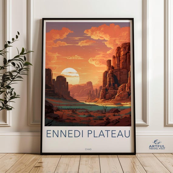 Ennedi Plateau Wall Art Sunset Landscape Poster African Desert Scenery Print Rocky Mountains Illustration Home Decor