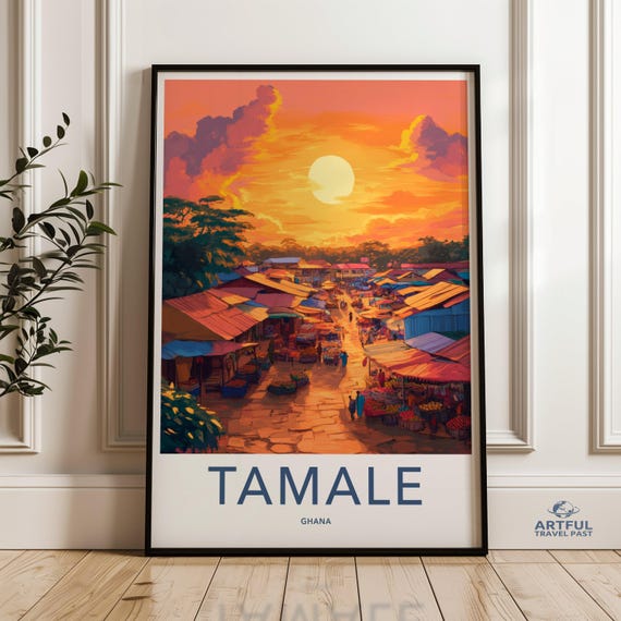 Stunning Tamale Cityscape Wall Art Ghana Market Sunset Print Vibrant African Scenery Poster Colorful Landscape Artwork Decor