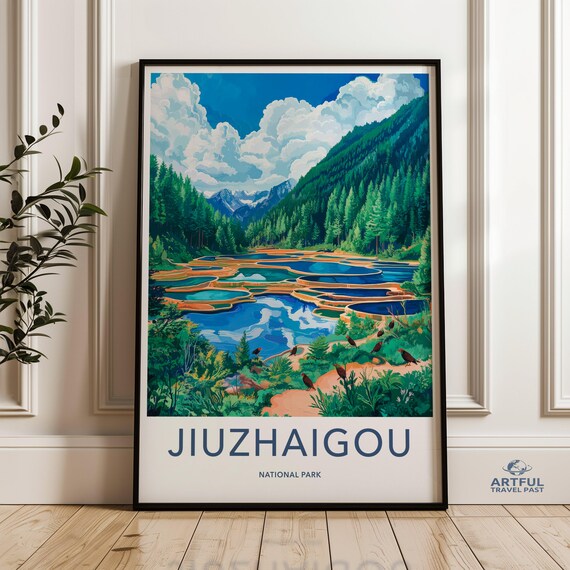 Jiuzhaigou National Park Turquoise Terraced Lakes Travel Poster