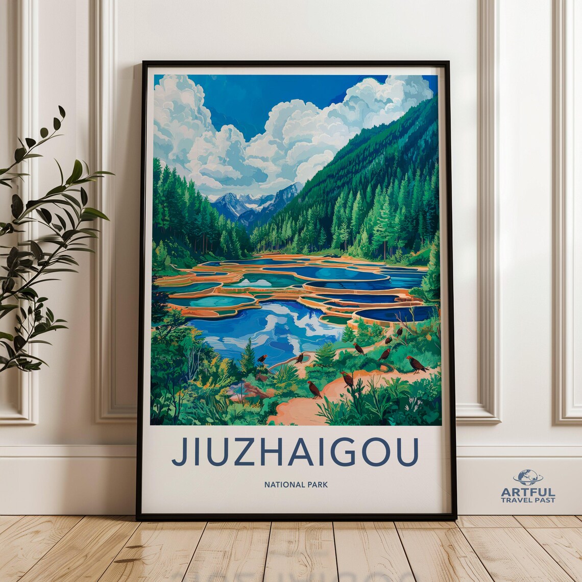 Jiuzhaigou National Park Turquoise Terraced Lakes Travel Poster
