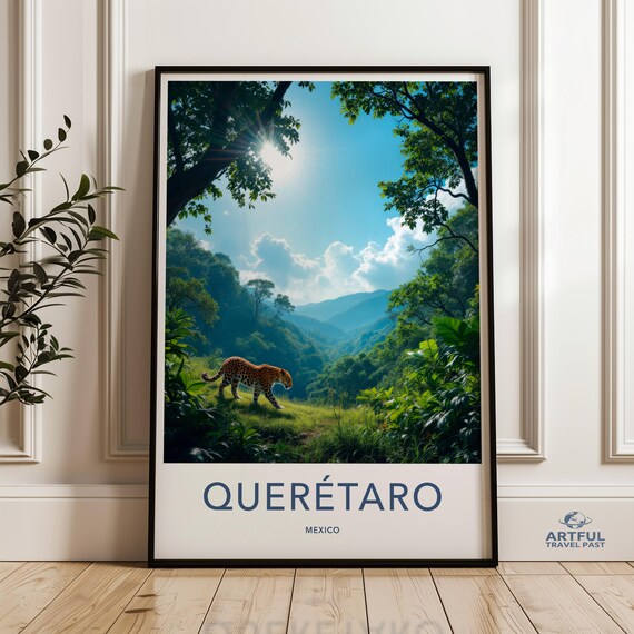 Scenic Jungle Landscape Poster Wildlife Wall Art Quertaro Mexico Print Nature Decor Tropical Forest Leopard Photo