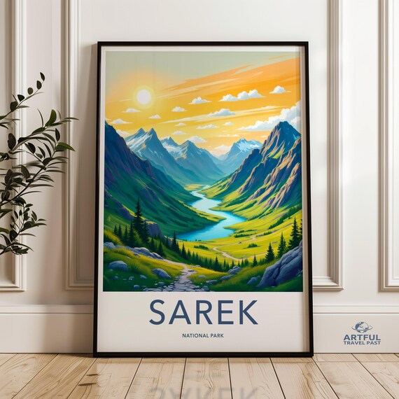 Sarek National Park Travel Poster Mountain Valley Sunset Vintage Art