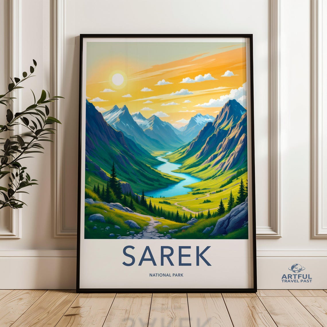 Sarek National Park Travel Poster Mountain Valley Sunset Vintage Art
