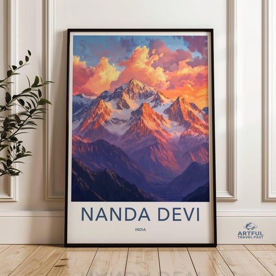 Mountain Landscape Wall Art Sunset Print Nanda Devi Poster Scenic Nature Artwork Himalayan Peaks Decor