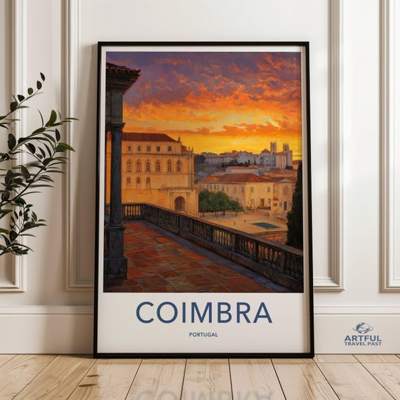 Coimbra Portugal Sunset Cityscape Wall Art Decoration Travel Poster Vibrant Print