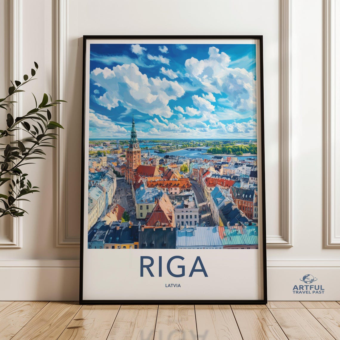 Riga Latvia Old Town Skyline on a Bright Sunny Day Travel Poster