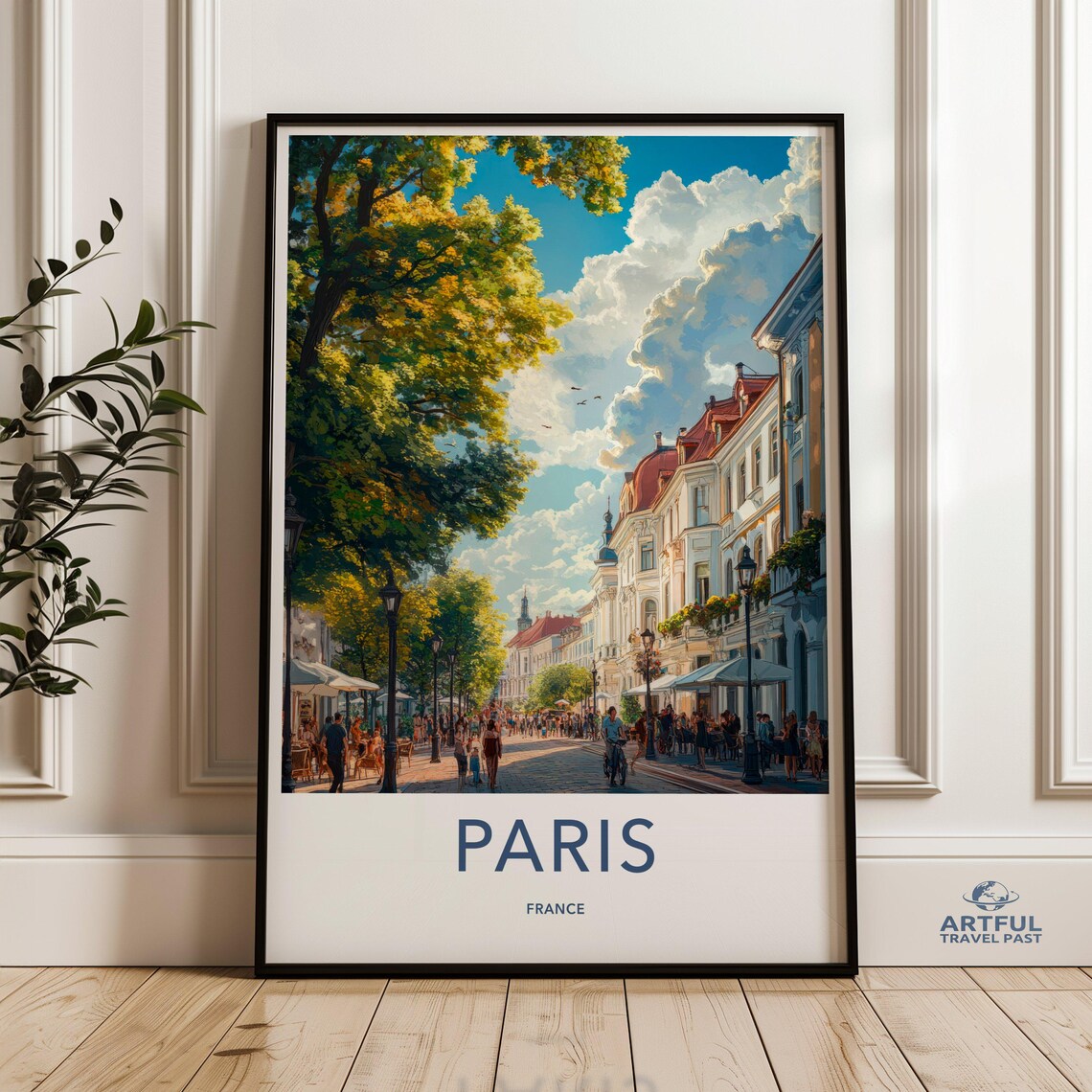 Paris Cityscape Travel Poster, European Street Scene