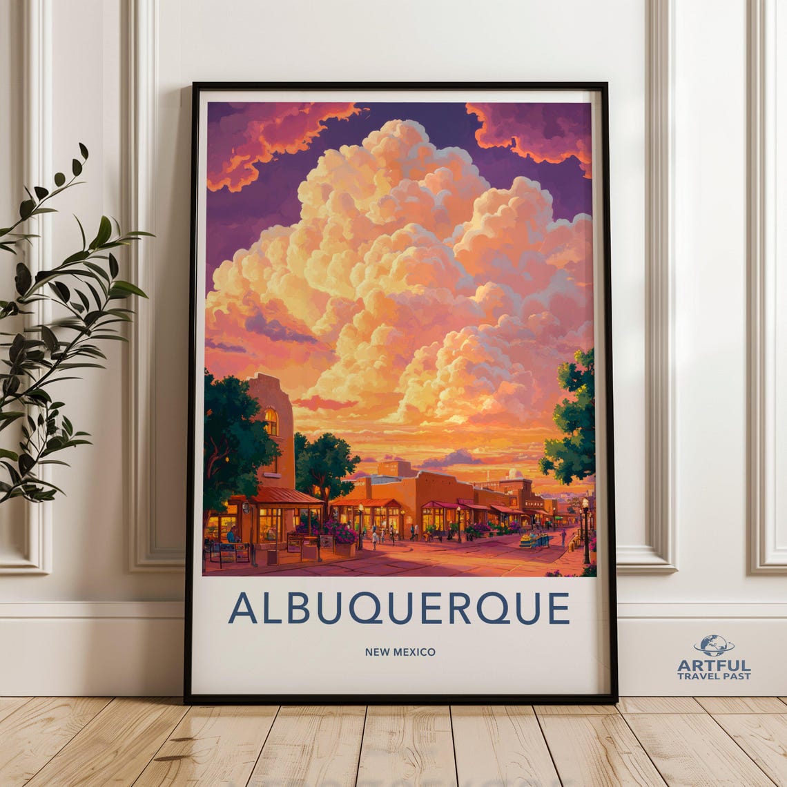 Albuquerque New Mexico Old Town Sunset Poster Adobe Buildings Street
