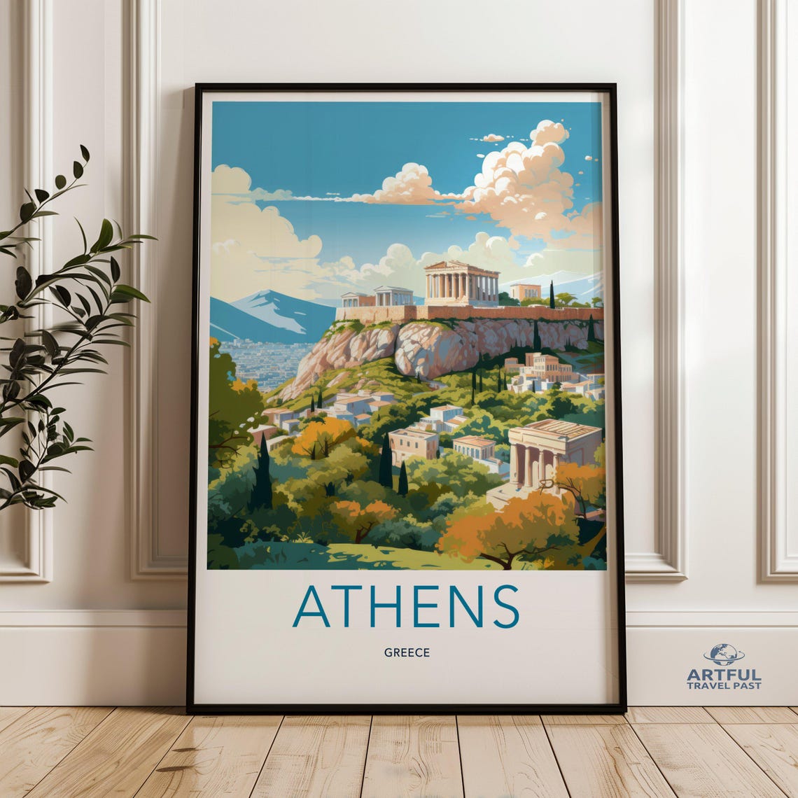 Athens Greece Acropolis Travel Poster Parthenon Cityscape Art