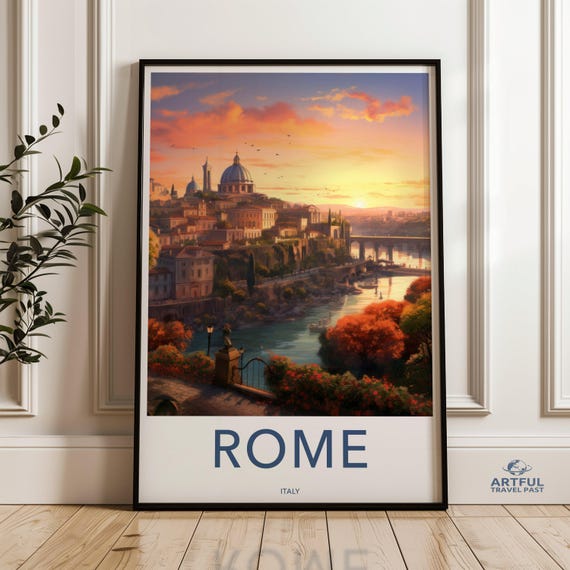 Rome Cityscape Wall Art Sunset Print Italian Architecture Poster Travel Photography Cultural Decor Vintage Italy