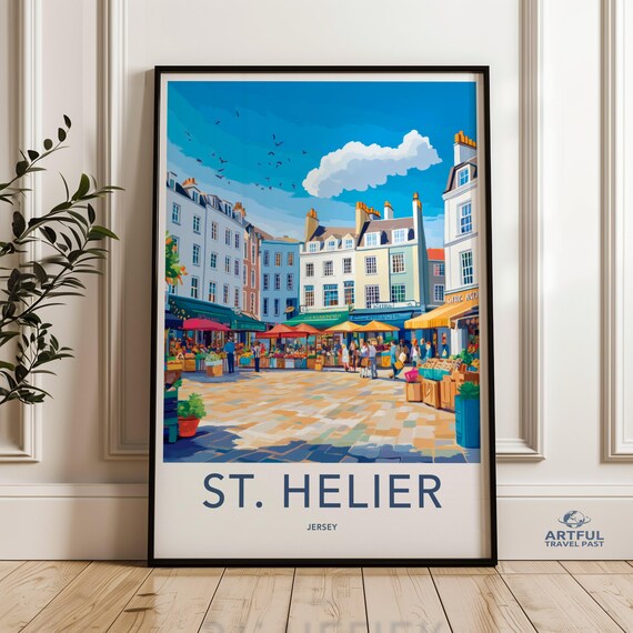 St Helier Jersey Colorful Market Square Town Cityscape Travel Poster