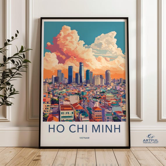 Colorful Ho Chi Minh Cityscape Wall Art Vietnam Travel Poster Skyline Print Modern Urban Decor Vibrant City View Artwork