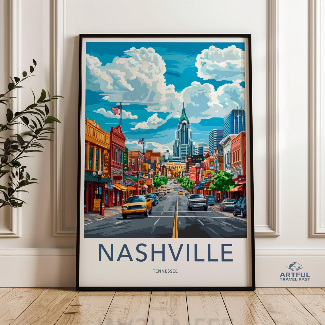 Nashville Tennessee Broadway Street Neon Music City Travel Poster