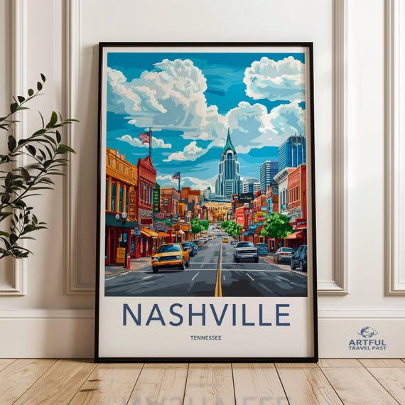 Nashville Cityscape Wall Art Tennessee Skyline Poster Urban Downtown Street Scene Print Vibrant Home Decor Travel Souvenir