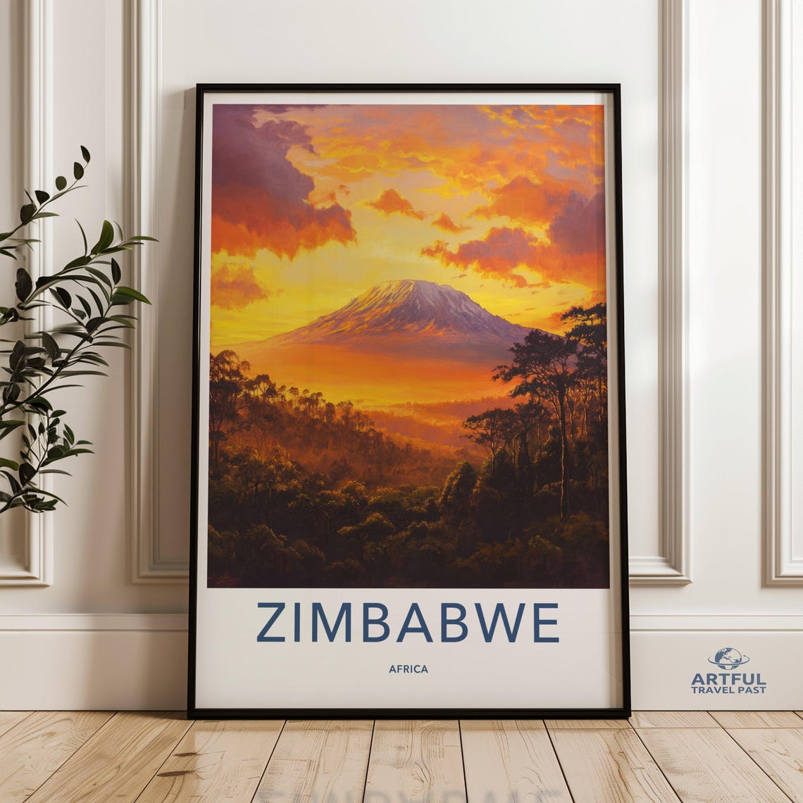 Zimbabwe Africa Sunset Mountain Landscape Safari Travel Poster