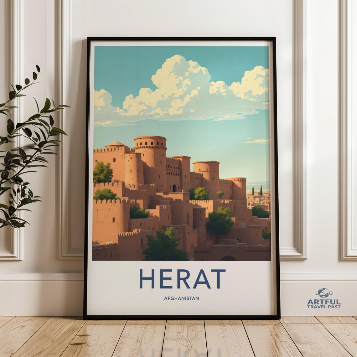 Herat Afghanistan Wall Art Vintage Travel Poster Fortress Print Cityscape Decor Middle Eastern