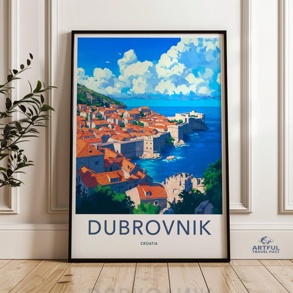 Dubrovnik Print Croatia Wall Art Coastal Cityscape Mediterranean Decor Travel Poster Scenic View Nautical Gift Ocean Artwork