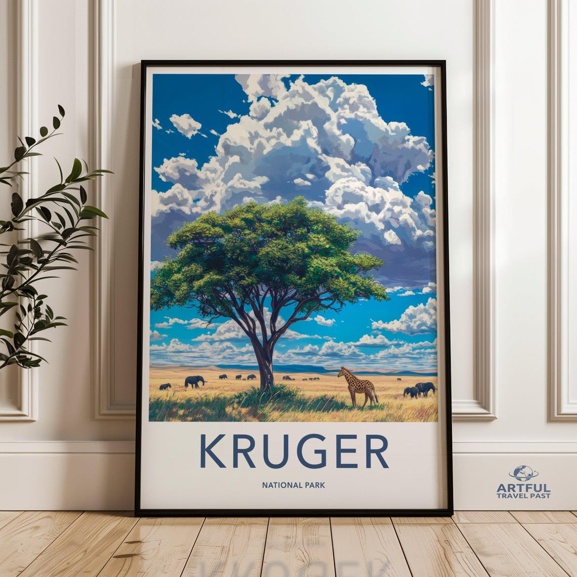 Kruger National Park Poster African Safari With Elephants and Giraffe