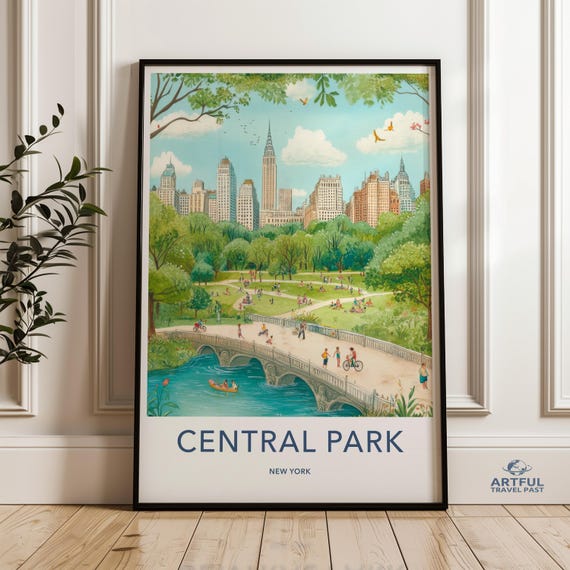 Central Park New York Poster Manhattan Skyline Art Print Scenic Urban Illustration Nyc Wall Decor Cityscape