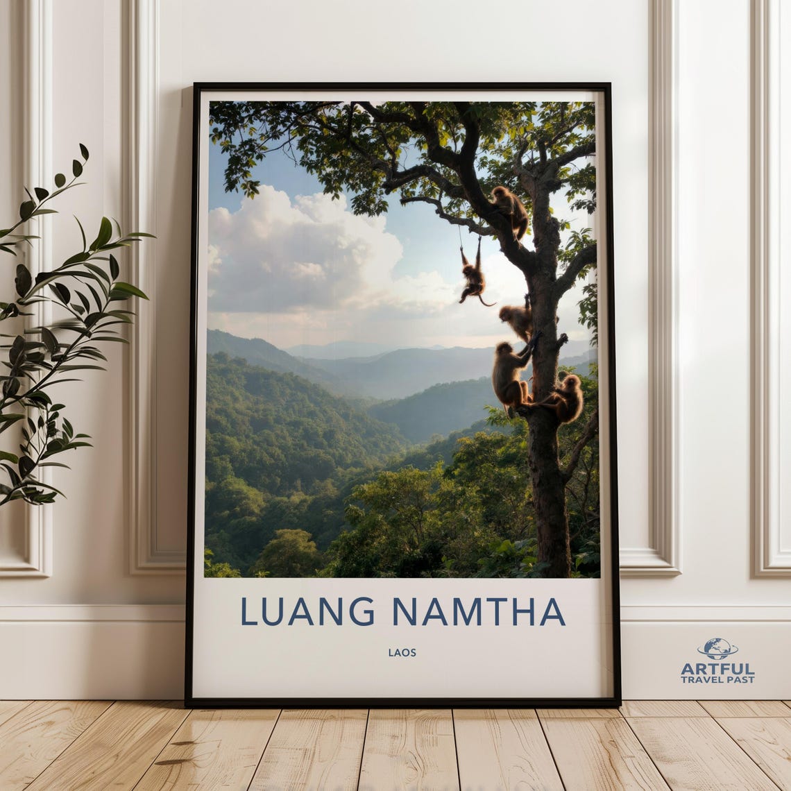 Luang Namtha Laos Monkeys in Tree Jungle Mountains Travel Poster