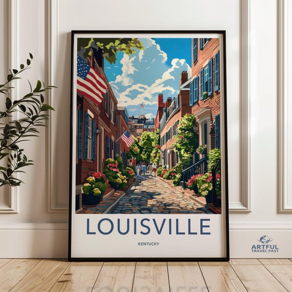 Louisville Kentucky Wall Art Colorful Street Scene Poster Cityscape Print Vintage Travel Decor Flag Artwork Urban Home