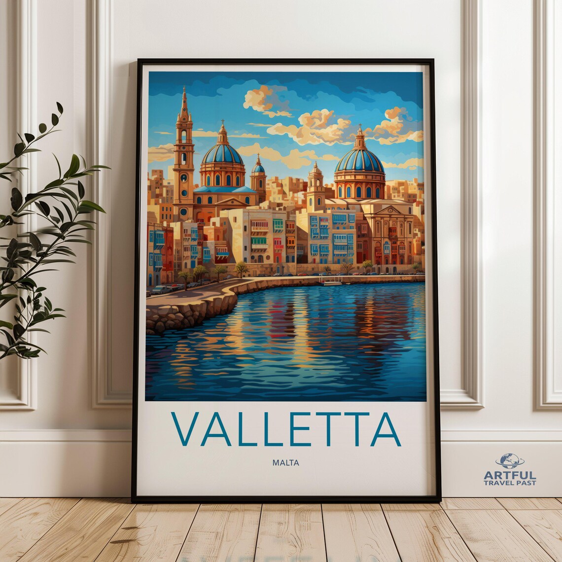 Valletta Malta Colorful Waterfront Daytime Mediterranean Travel Poster