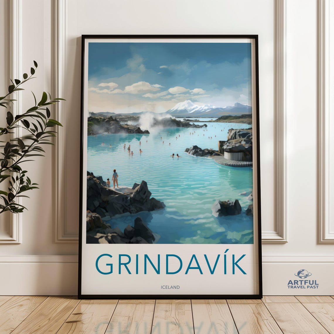 Grindavik Iceland Thermal Lagoon Poster Blue Pool Travel Artwork Decor