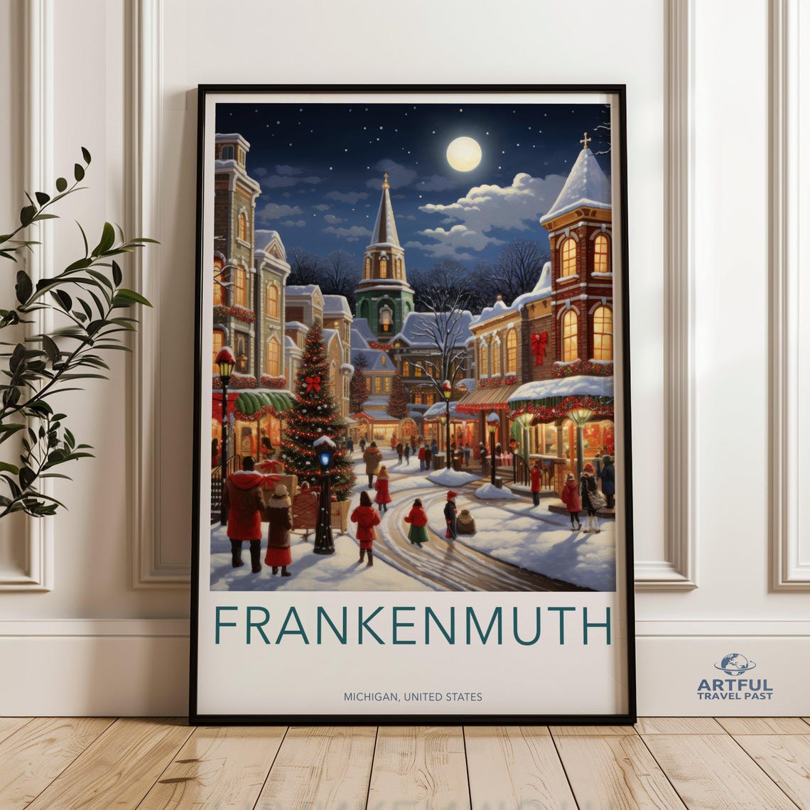 Frankenmuth Michigan Christmas Street Vintage Style Travel Poster