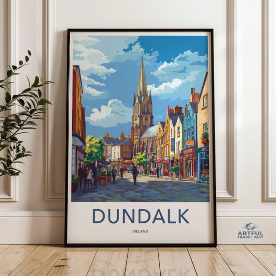Dundalk Ireland Wall Art Print Cityscape Poster Colored City Street Scene Travel Illustration Decor Irish Town Artwork