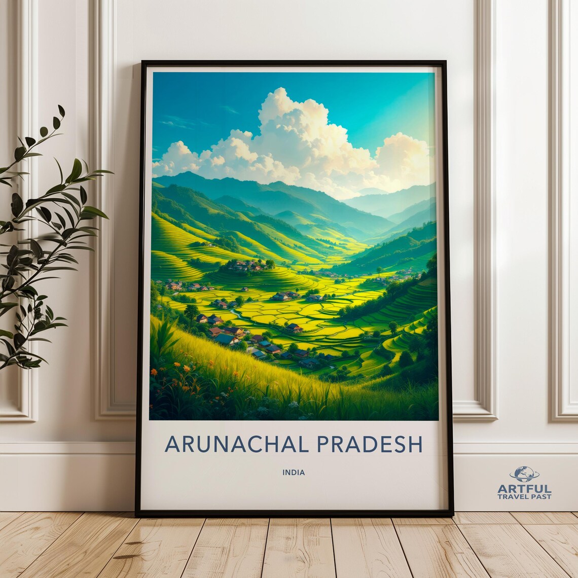 Arunachal Pradesh India Terraced Rice Fields Vintage Travel Poster