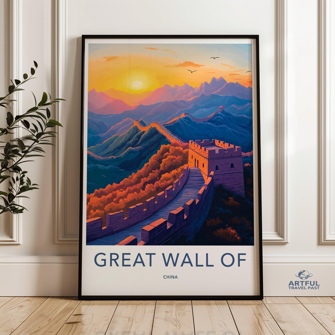 Great Wall of China Scenic Sunset Mountain Travel Art Poster