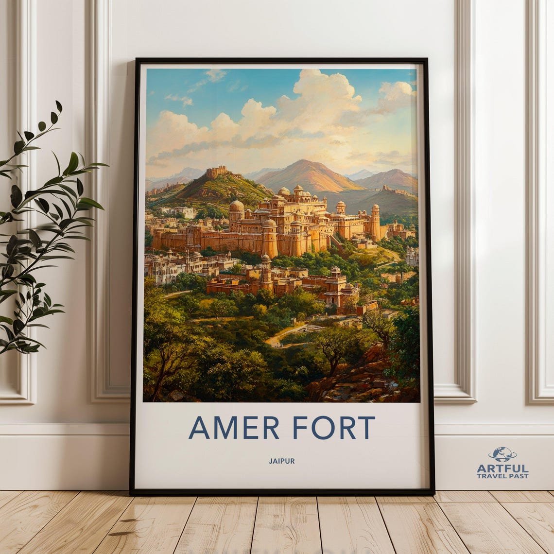 Amer Fort Jaipur India Golden Palace Hill Vintage Travel Poster Art