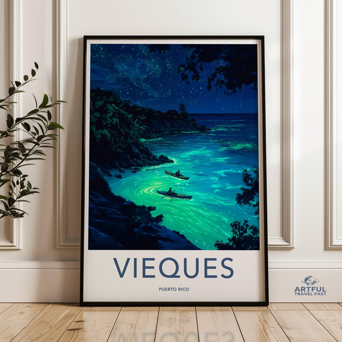 Vieques Puerto Rico Bioluminescent Bay Kayak Night Travel Poster