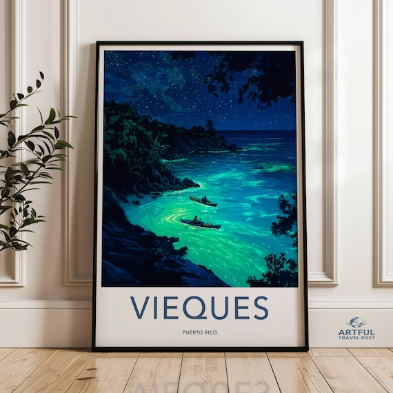 Vieques Puerto Rico Bioluminescent Bay Kayak Night Travel Poster