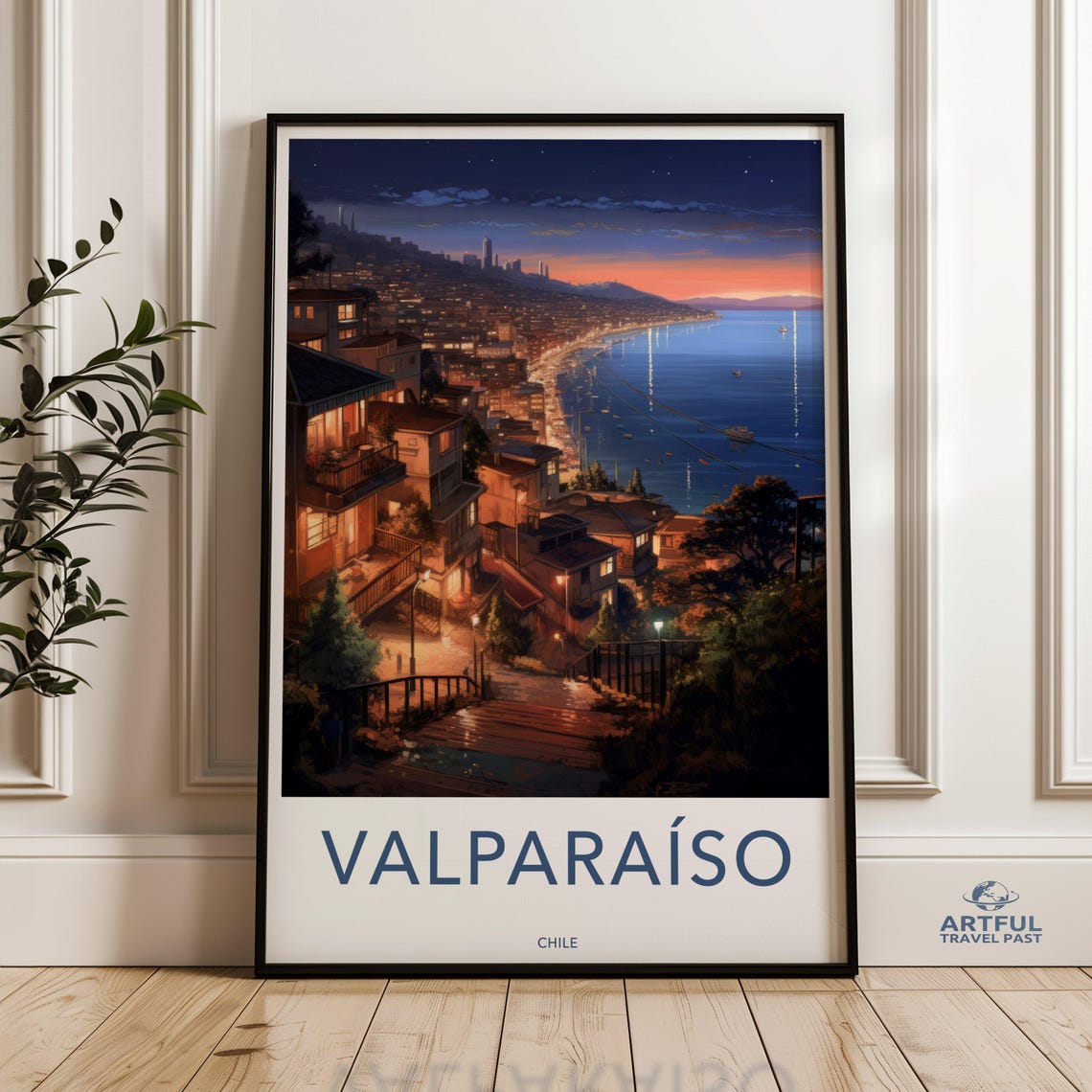 Valparaiso Wall Art Chilean Coastal City Print Scenic Night View Decor Vibrant Lights Landscape Artwork