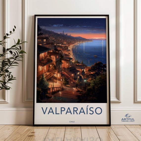 Valparaiso Wall Art Chilean Coastal City Print Scenic Night View Decor Vibrant Lights Landscape Artwork