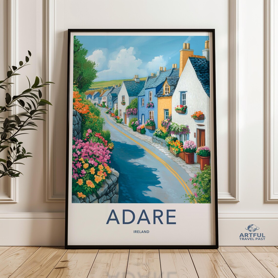 Adare Ireland Colorful Village Street Flower Boxes Travel Poster