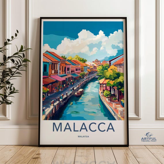 Malacca Malaysia Wall Art Print Colorful Street And Canal Scene Vibrant Cityscape Poster Travel Destination Artwork Home Decor