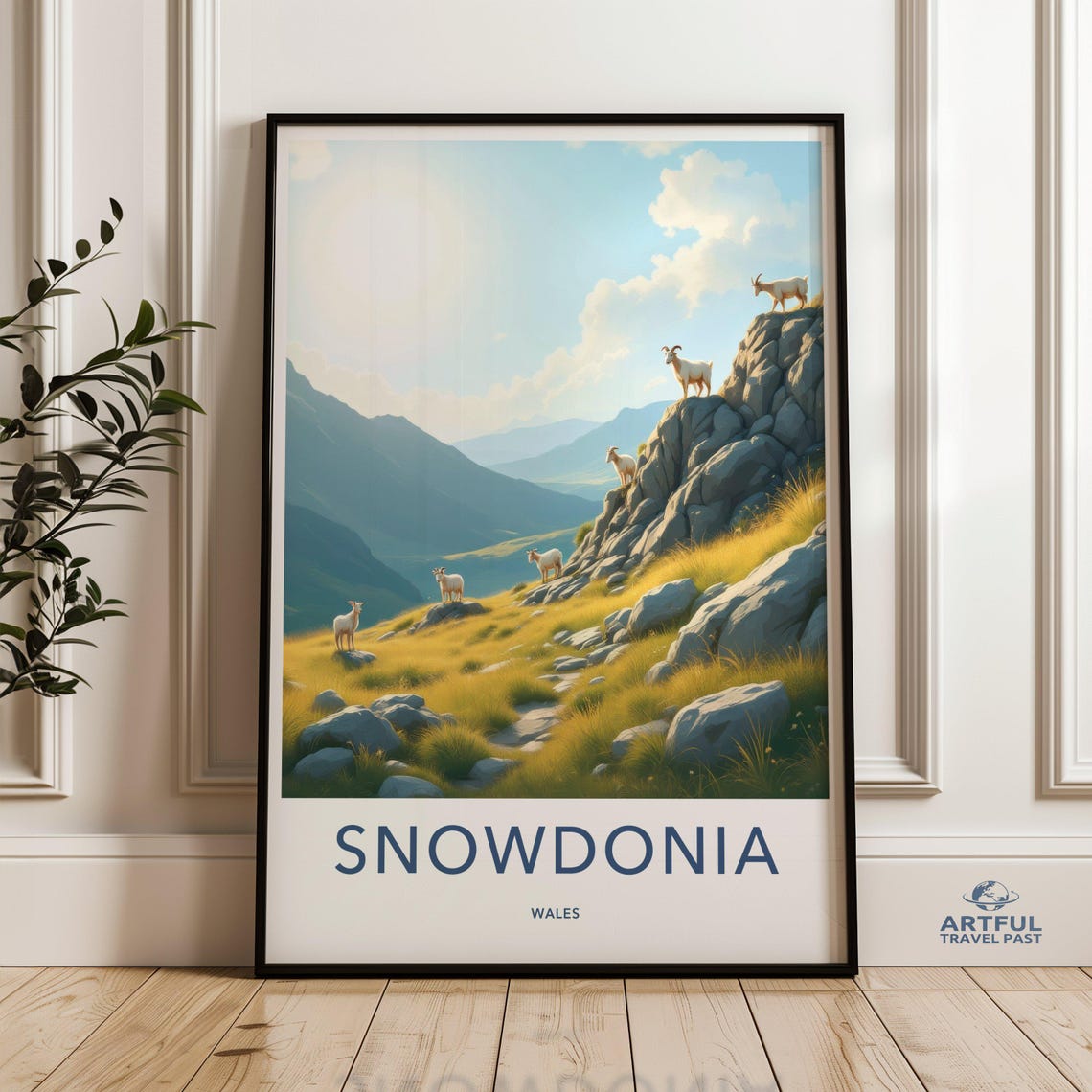 Snowdonia Wales Mountain Goats Rocky Hillside Landscape Poster