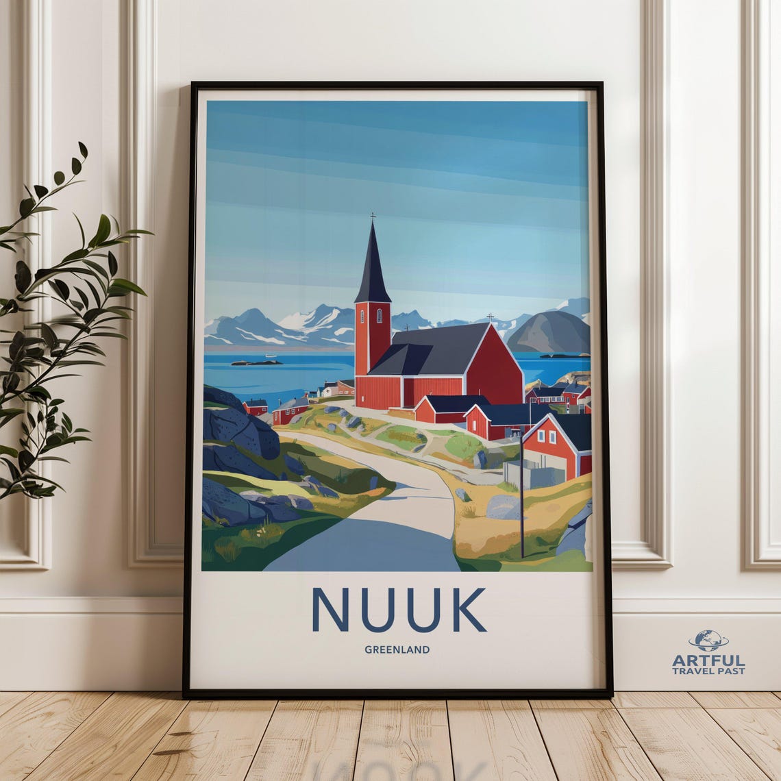 Vintage Nuuk Greenland Poster Scenic Wall Art Of Church In Nordic Landscape Print Arctic Travel Decor