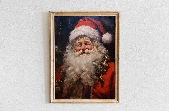 Jolly Vintage Santa Claus Close Up Smiling Portrait Christmas Poster
