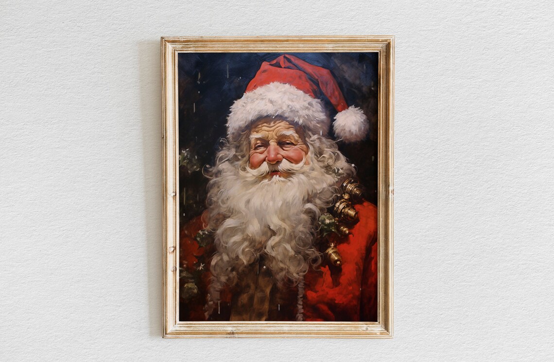 Jolly Vintage Santa Claus Close Up Smiling Portrait Christmas Poster