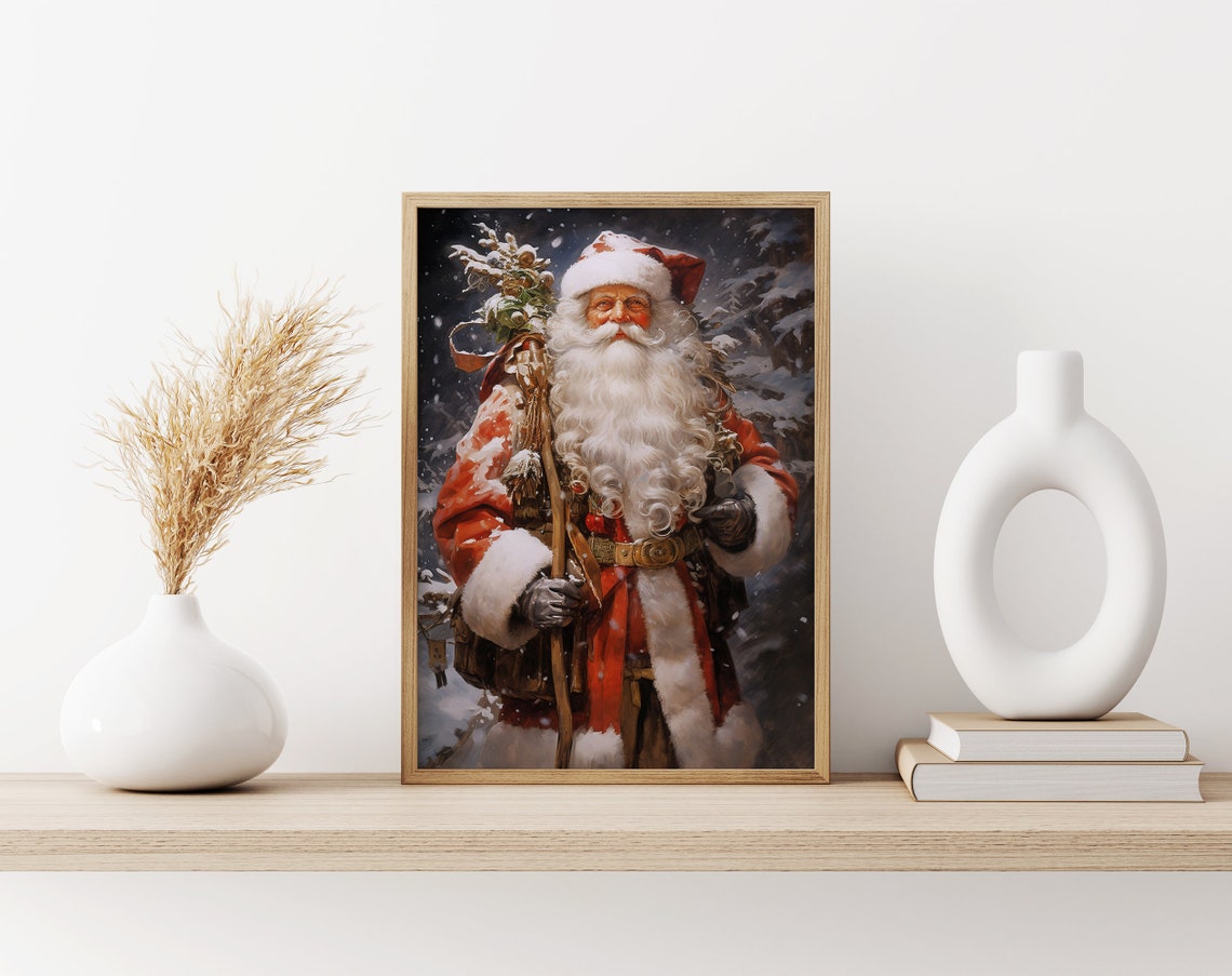 Santa Claus With Toy Sack Staff Snowy Night Christmas Poster - Image 3