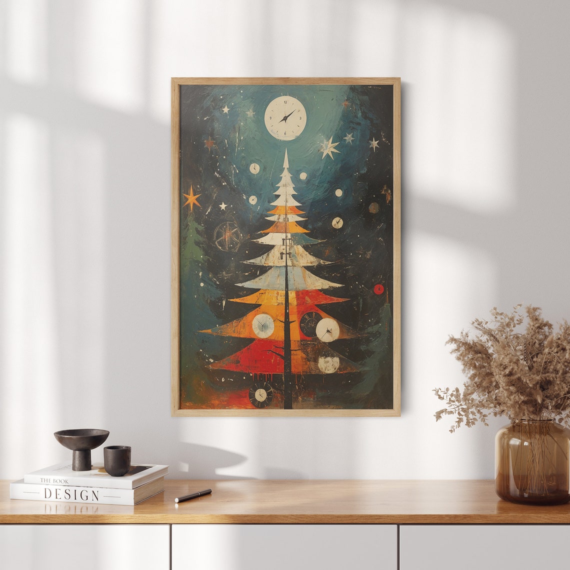 Midnight Clock Christmas Tree Abstract Modern Holiday Poster - Image 2