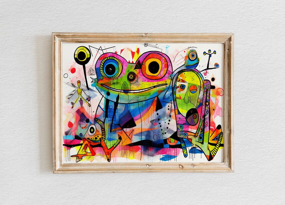 Playful Colorful Abstract Frog Painting Whimsical Modern Art Poster