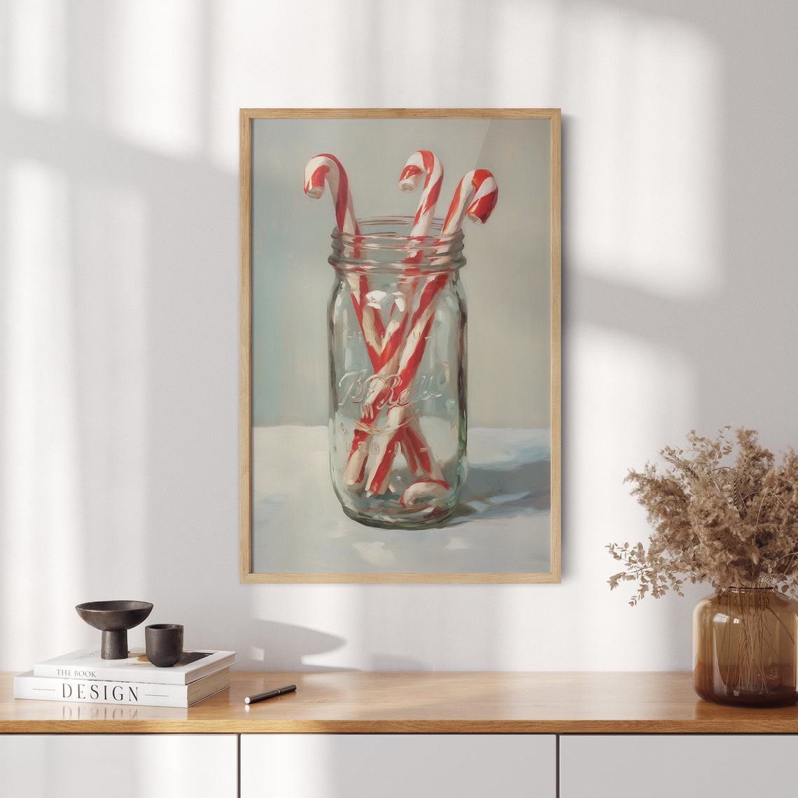 Three Red and White Candy Canes in Simple Glass Jar Art Poster - Image 2