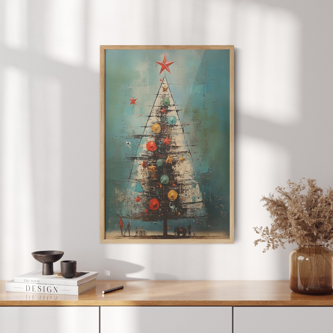White Christmas Tree Red Star Vintage Carolers Holiday Poster - Image 2