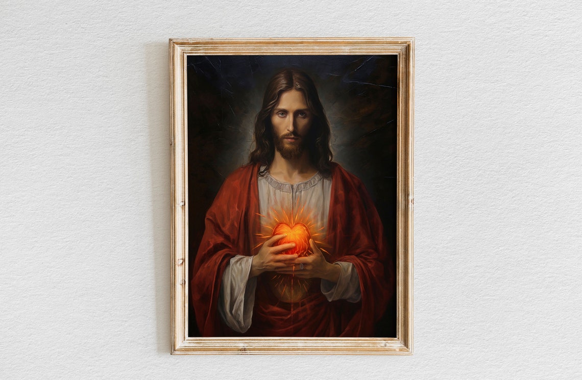 The Most Sacred Heart Of Jesus Oil Painting Jesus Wall Art Christian Wall Art Jesus Painting Wall Art Bible Verse