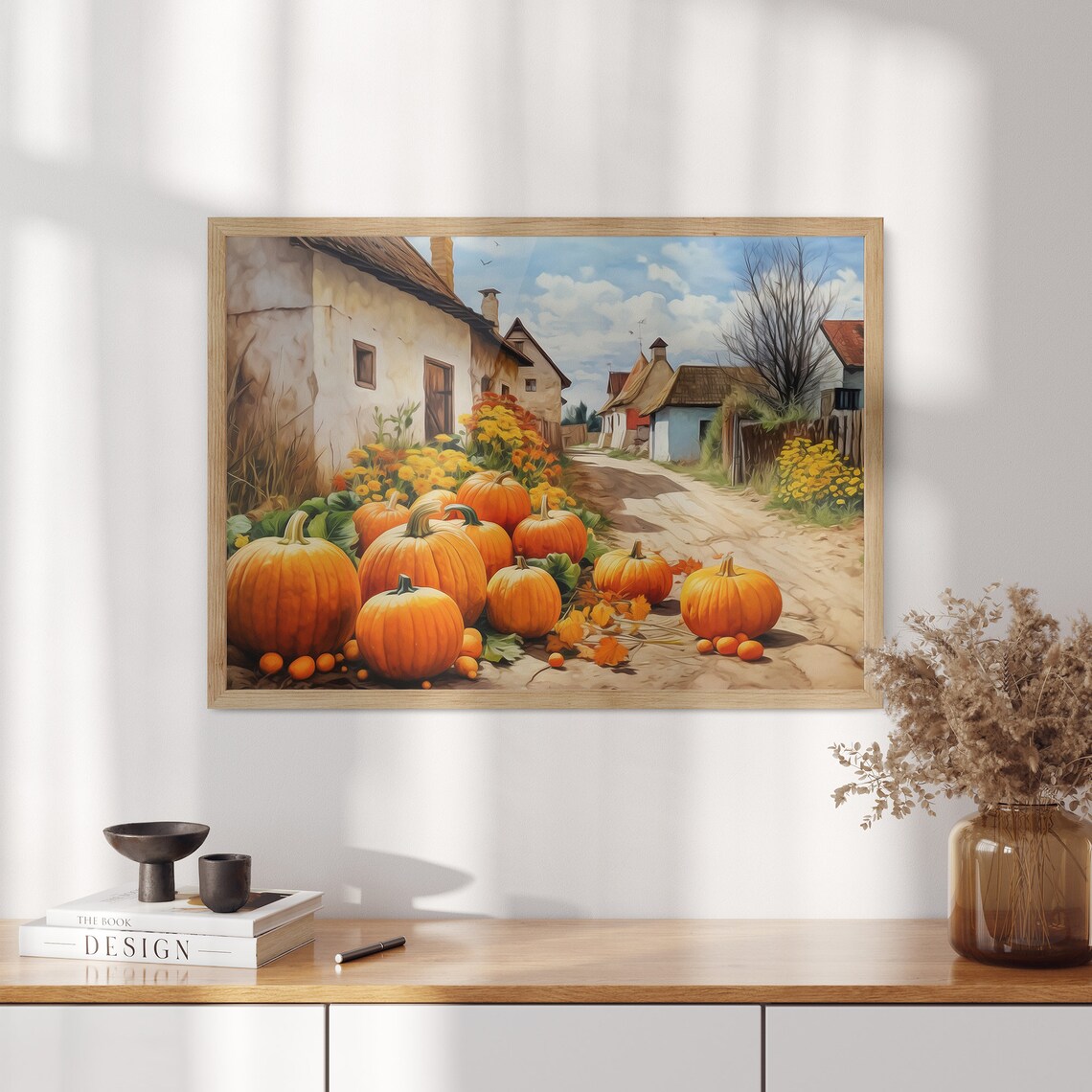 Autumn Pumpkin Harvest Village Street Oil Painting Scene Poster - Image 3