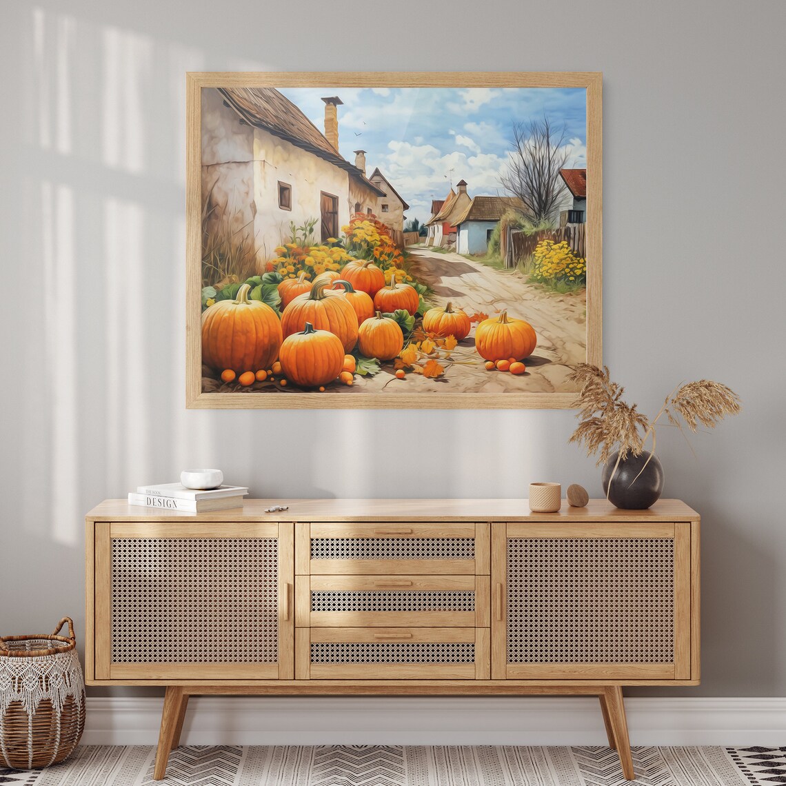 Autumn Pumpkin Harvest Village Street Oil Painting Scene Poster - Image 2